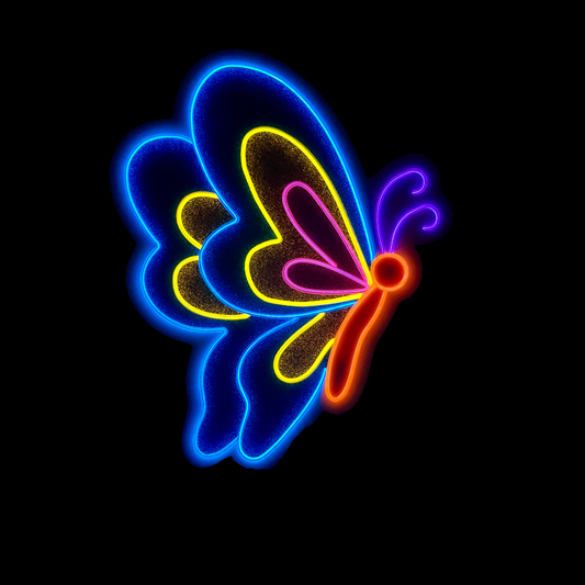 Blue Butterfly Closed Wings Neon Art