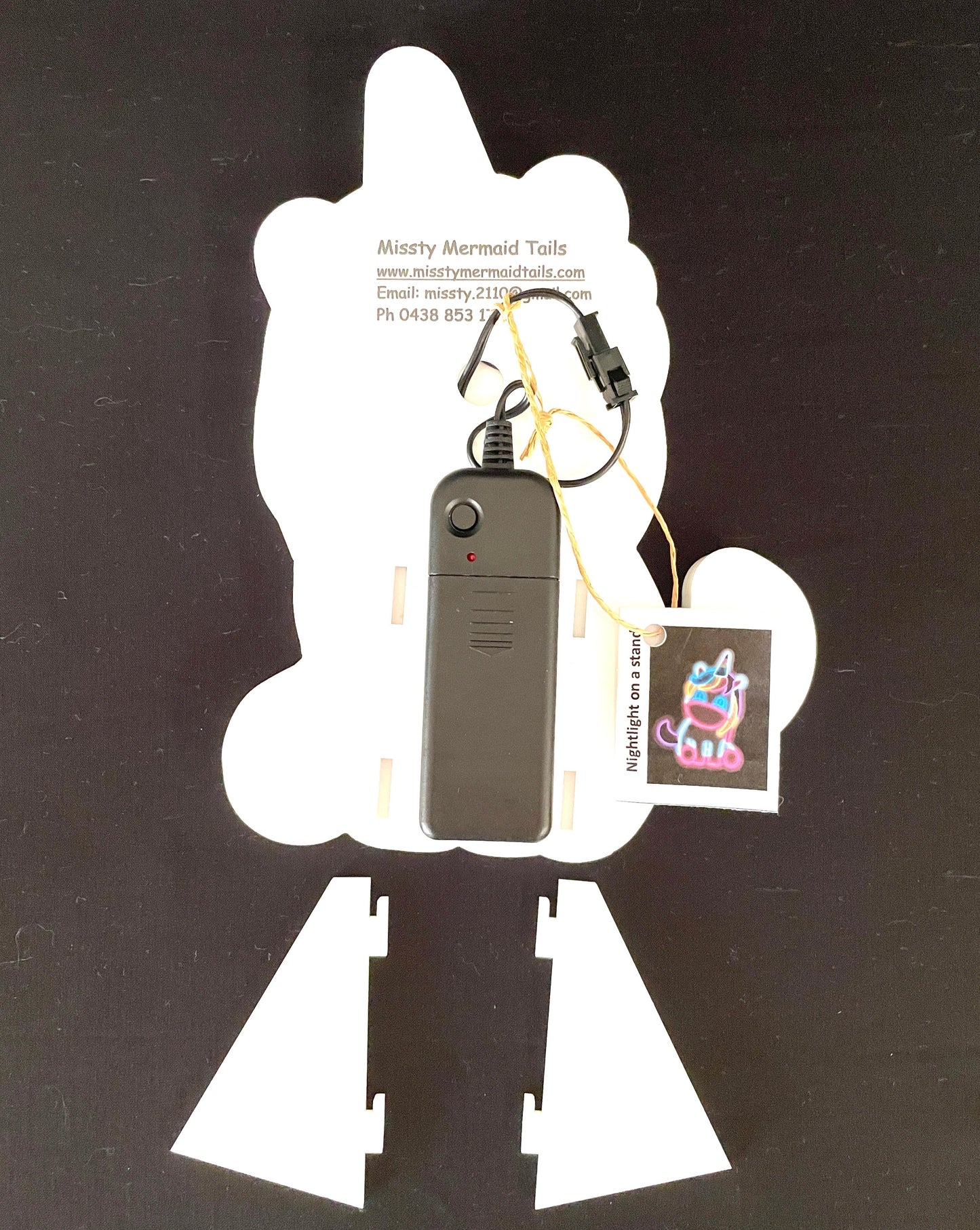 Back view of baby unicorn neon light showing how the stands attach