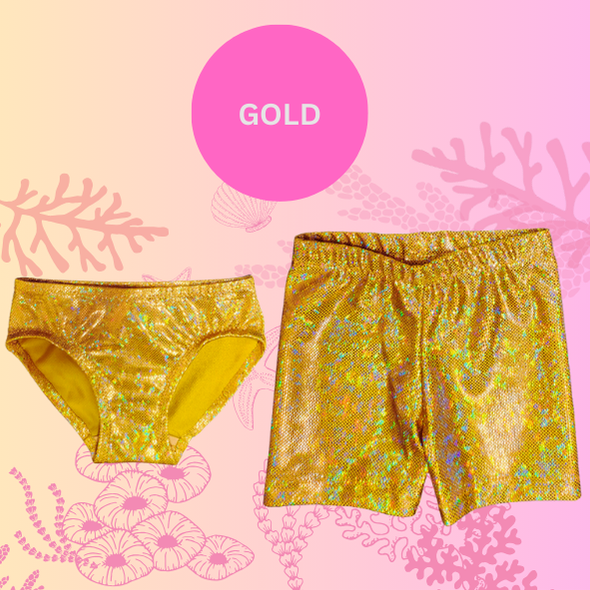 Gold sparkle pant style and short style bikini bottoms Brisbane Australia