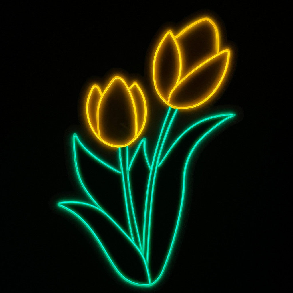 Neon tulips in yellow lit up made in Brisbane Australia