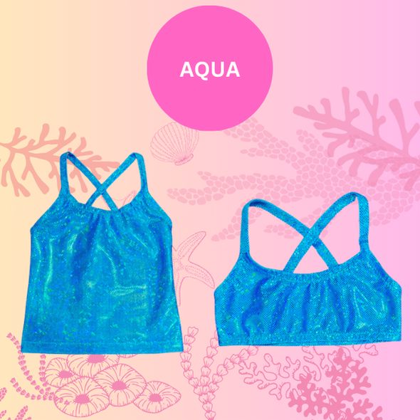 Aqua blue sparkle singlet top and crop top for bikini set