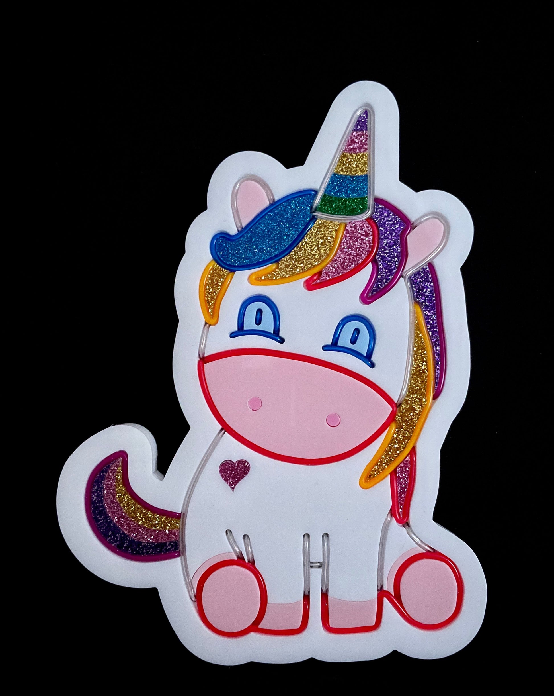 Baby unicorn with rainbow mane, tail and horn neon light not lit up