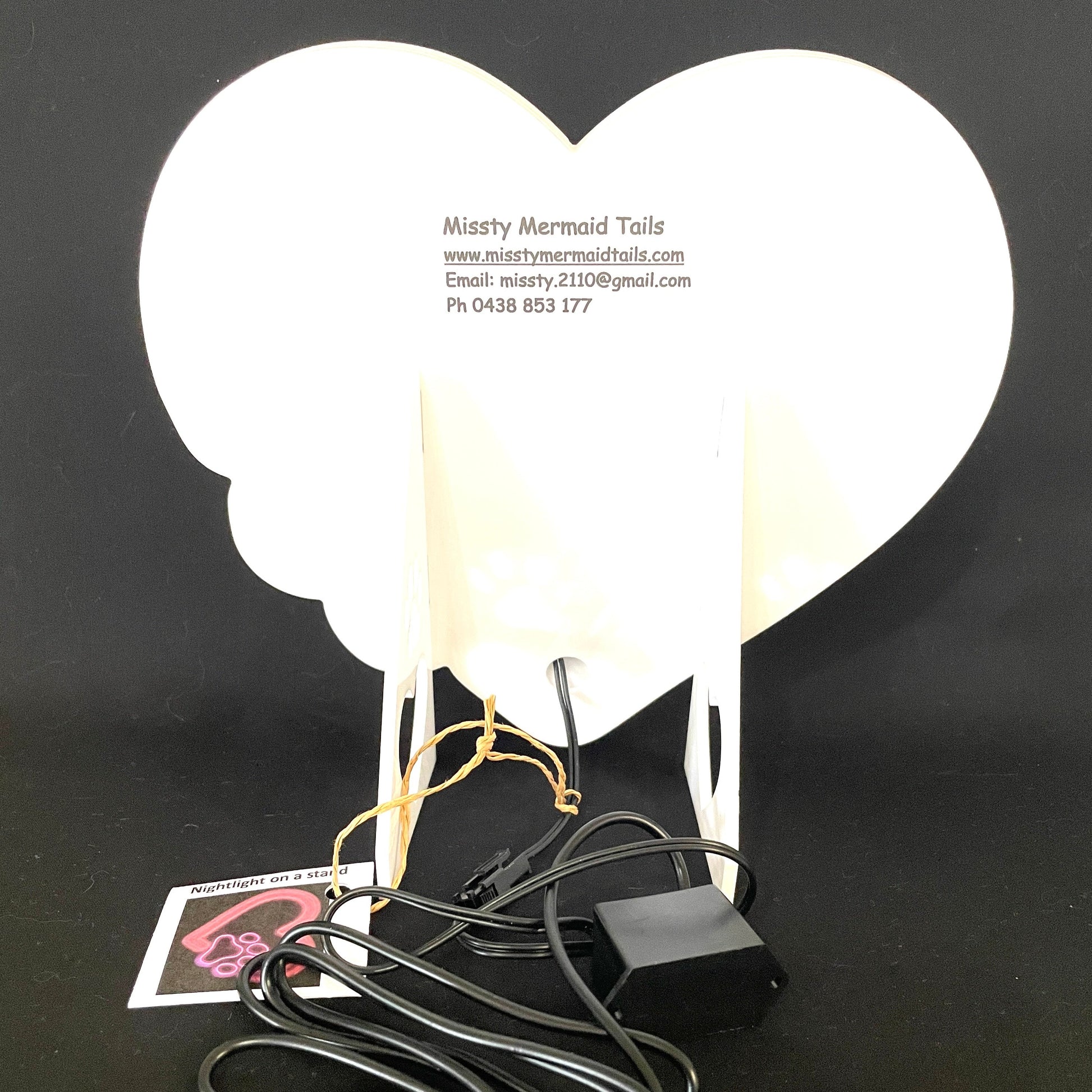 Back view of heart with paw print neon light with USB lead