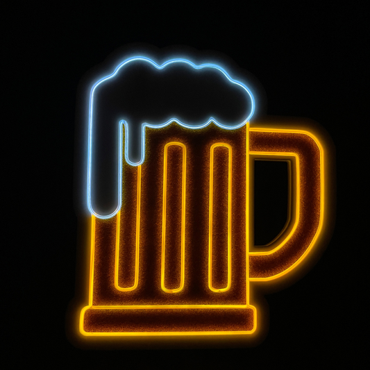 Beer mug in gold acrylic neon light