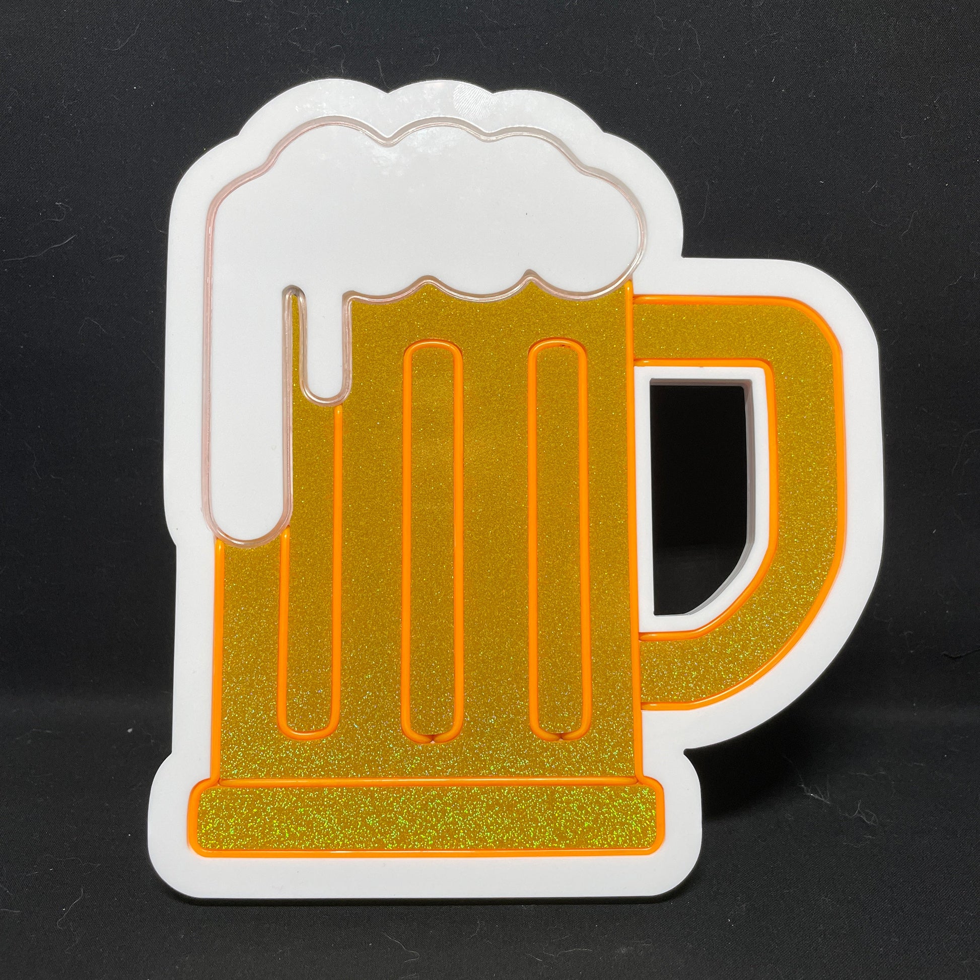 Beer mug in gold acrylic neon light not lit up