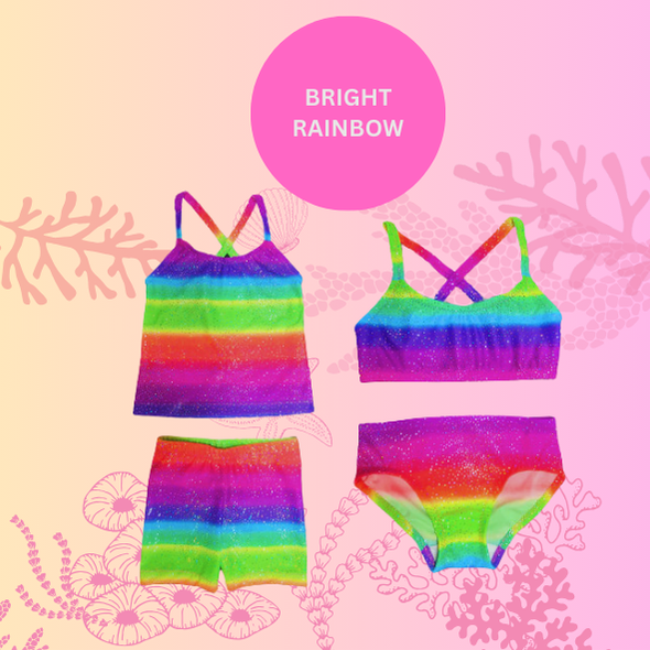 Bright rainbow sparkle bikini set options Brisbane Australia