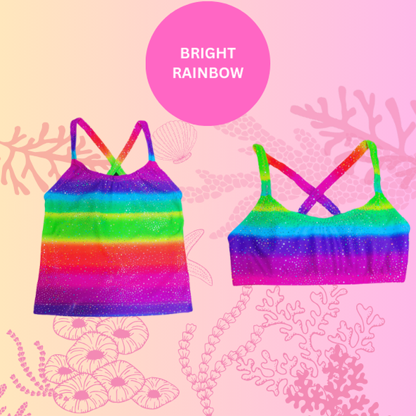 Bright rainbow sparkle singlet top and crop top for bikini set