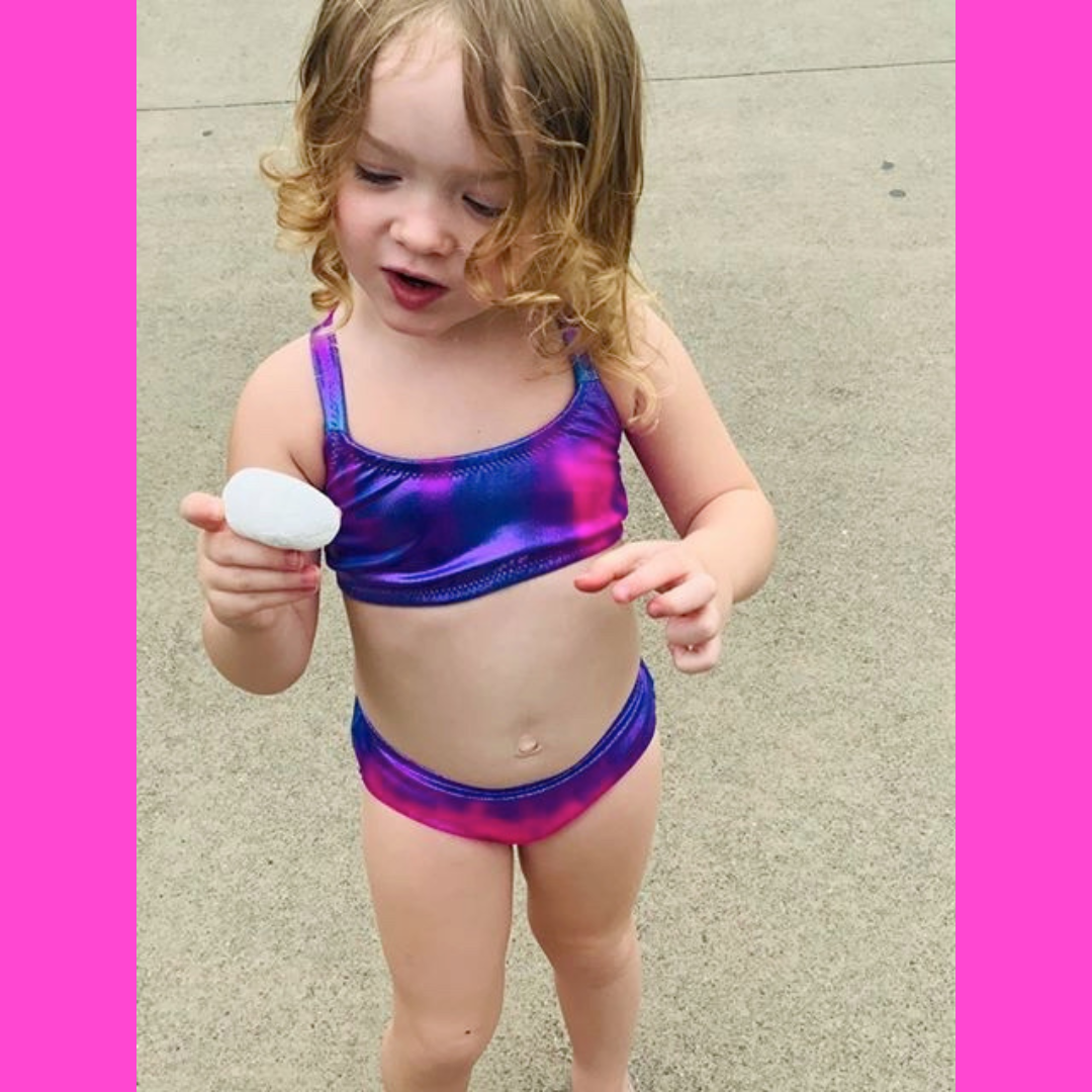 Front view of a girl wearing tie-dye bikini Brisbane Australia