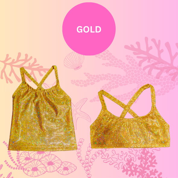 Gold sparkle singlet top and crop top for bikini set
