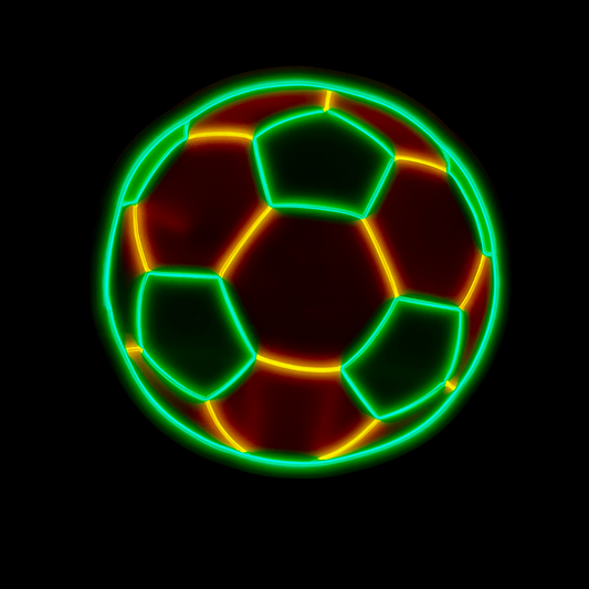 Green and yellow soccer ball neon light