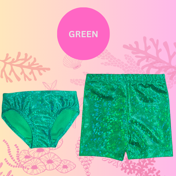 Green sparkle pant style and short style bikini bottoms Brisbane Australia