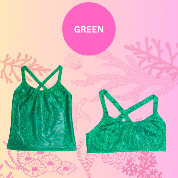 Green sparkle singlet top and crop top for bikini set