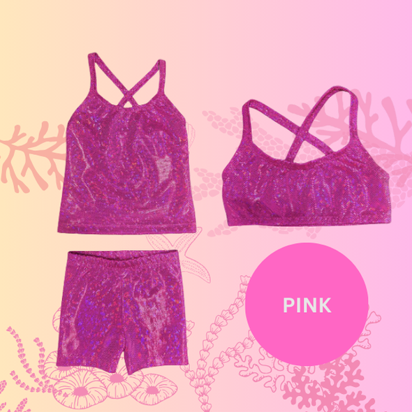 Hot pink sparkle singlet top, crop top and shorts gymnastic outfit Brisbane Australia