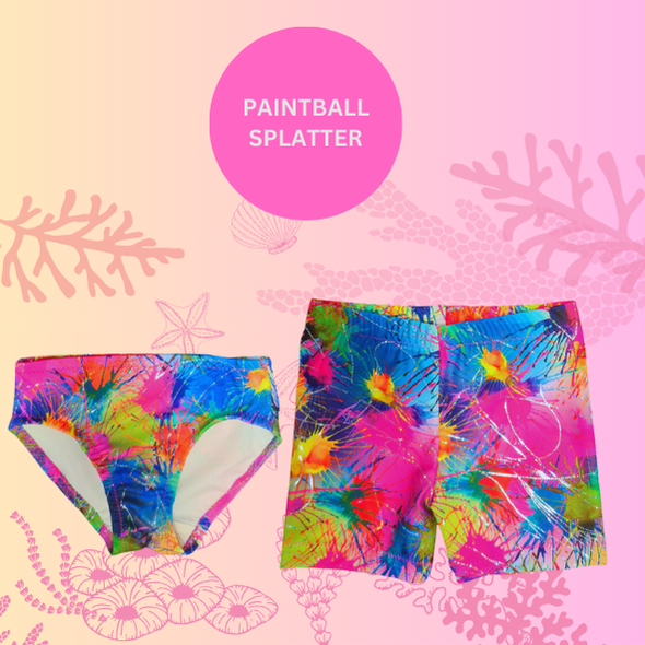 Paintball splatter look pant style and short style bikini bottoms Brisbane Australia