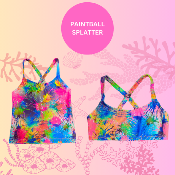 Paintball splatter look singlet top and crop top for bikini set