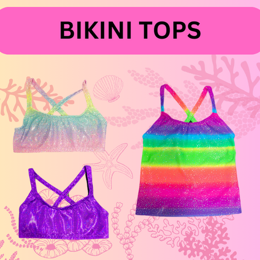 Pastel rainbow and purple crop tops and bright rainbow singlet top