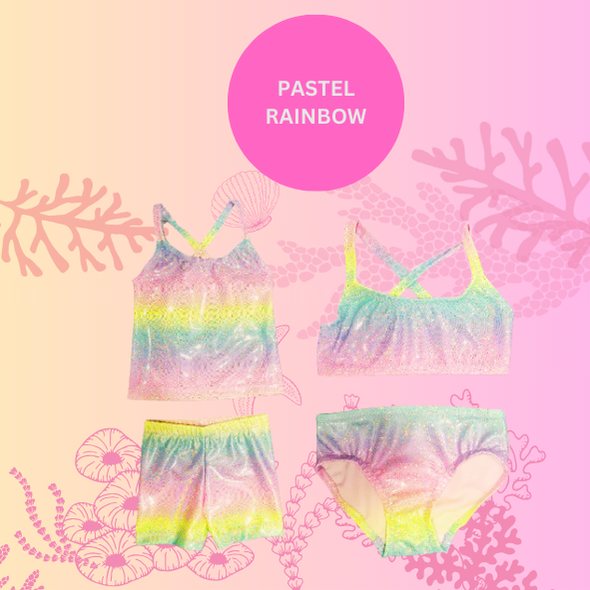 Pastel Rainbow sparkle bikini set options Brisbane Australia