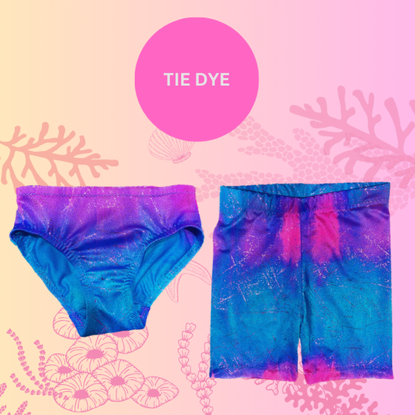 Pink and blue tie-dye pant style and short style bikini bottoms Brisbane Australia