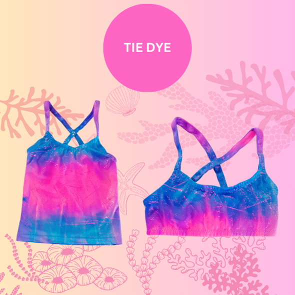 Pink and blue tie-dye singlet top and crop top for bikini set