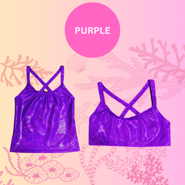 Purple sparkle singlet top and crop top for bikini set
