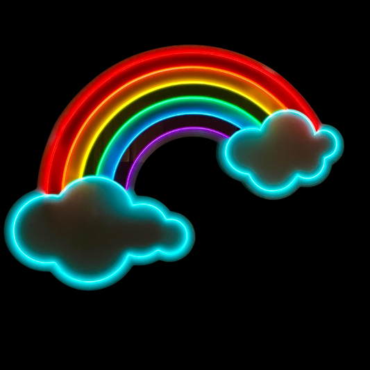 Rainbow and clouds neon light