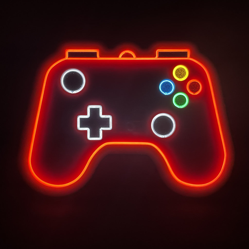 Red game controller neon light