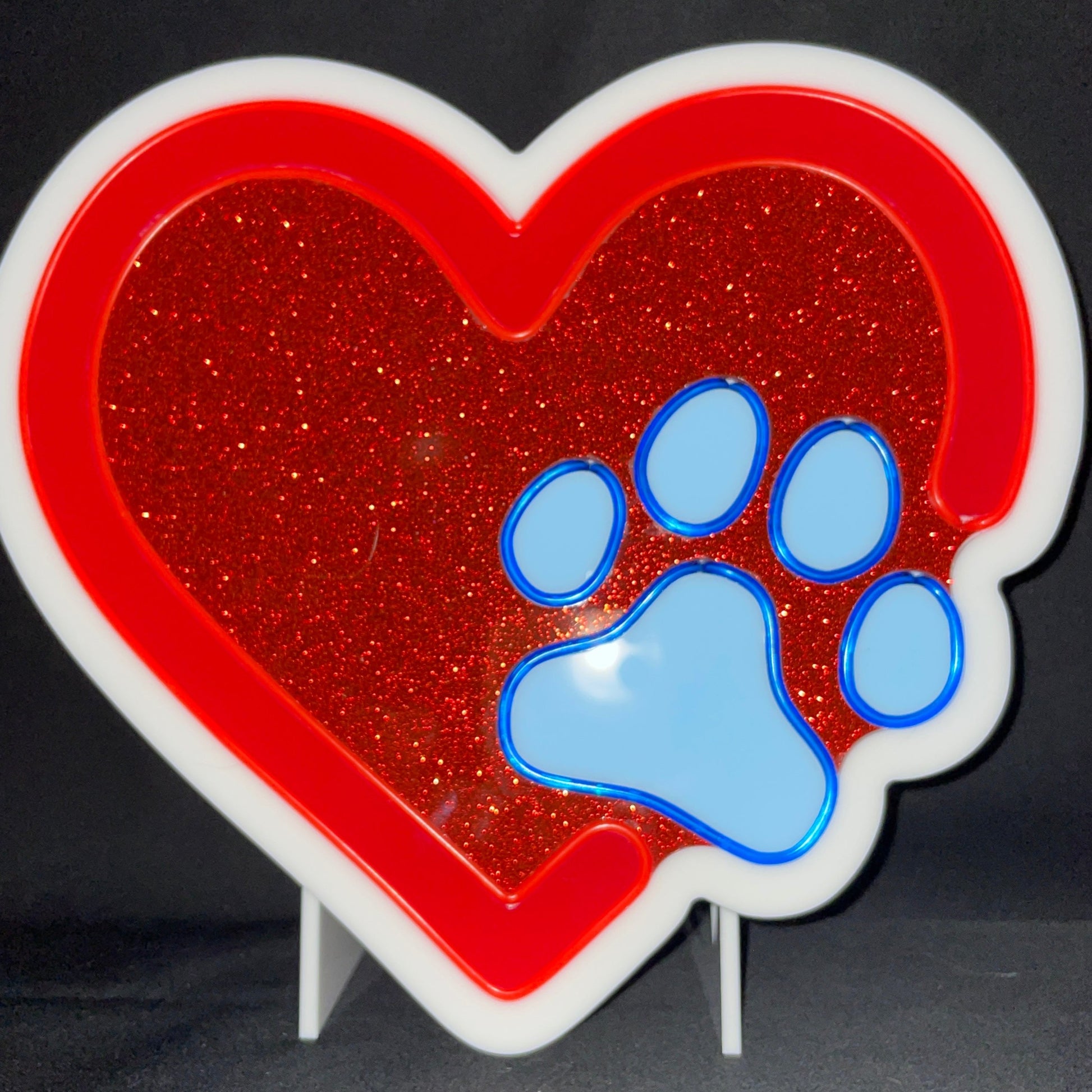 Red heart with blue paw print neon light not lit up