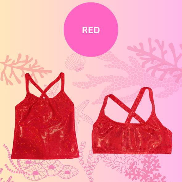 Red sparkle singlet top and crop top for bikini set