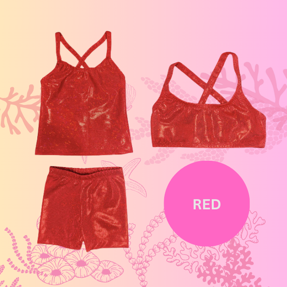 Red sparkle singlet top, crop top and shorts gymnastic outfit Brisbane Australia