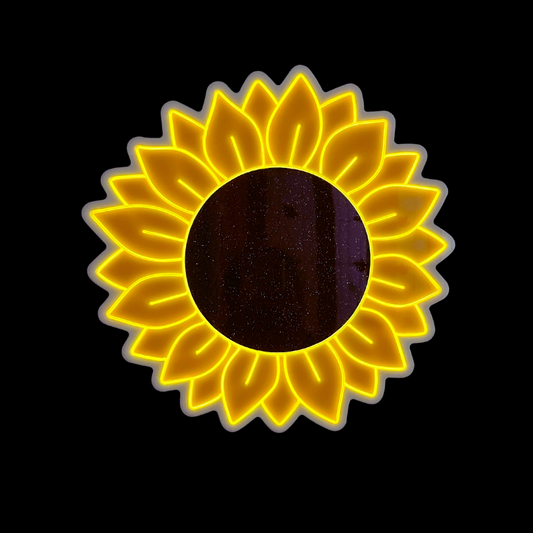 Yellow sunflower with a black glitter centre neon light
