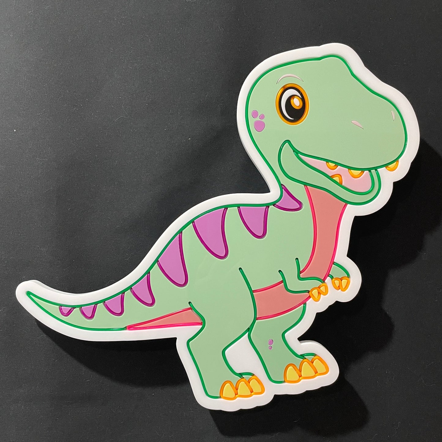 Cute green T-Rex dinosaur neon light not lit up