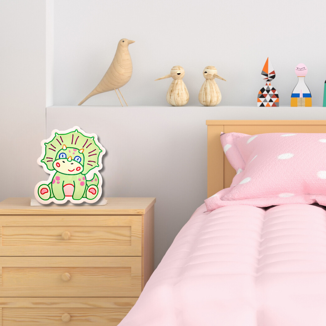 Triceratops  dinosaur neon light on bedside table