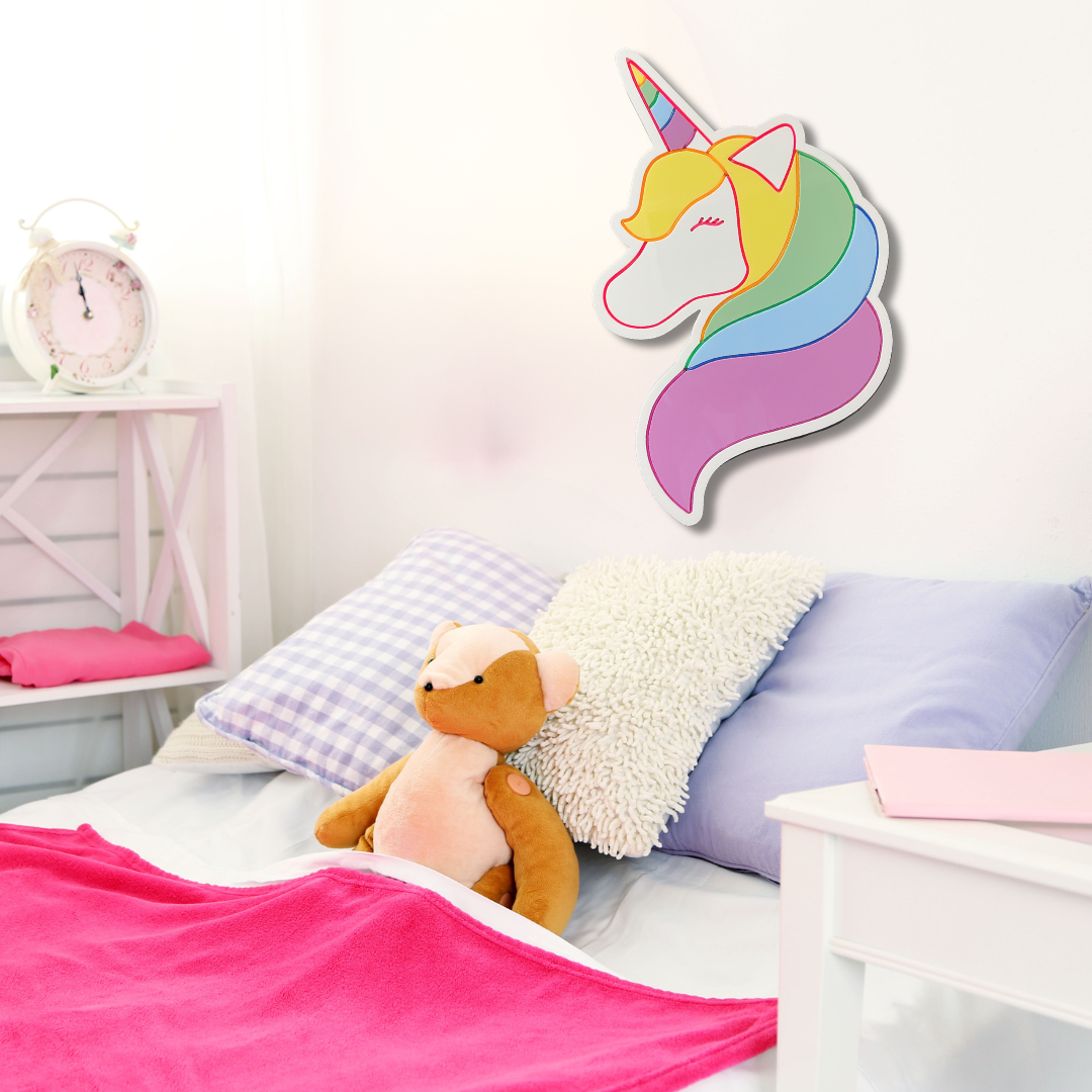 Unicorn neon light mounted on the wall