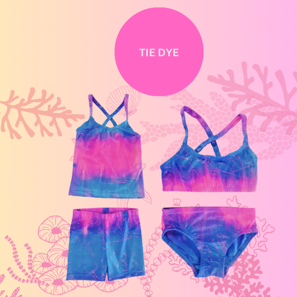 Pink and blue tie-dye bikini set options Brisbane Australia